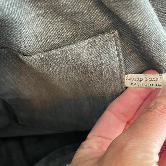 Vintage 70s Knapp Sacs California Round Knit Wood Handle Bag Purse Boho Aztec - Picture 8 of 11